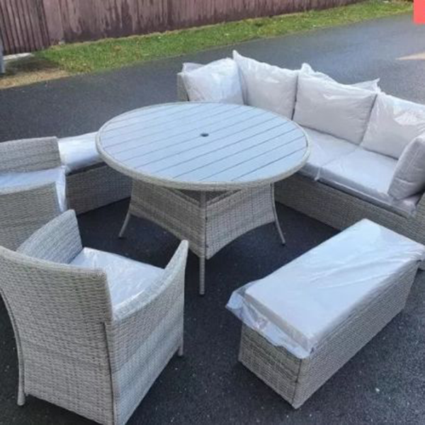 9 seater luxury set of garden furniture in grey rattan
