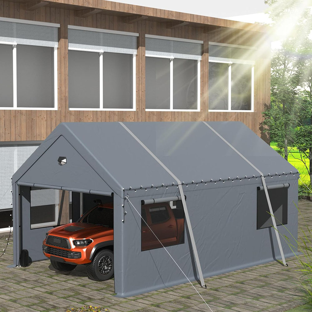 Heavy duty carport canopy, extra large portable car tent garage with roll-up windows and four seasons tarpaulin cover