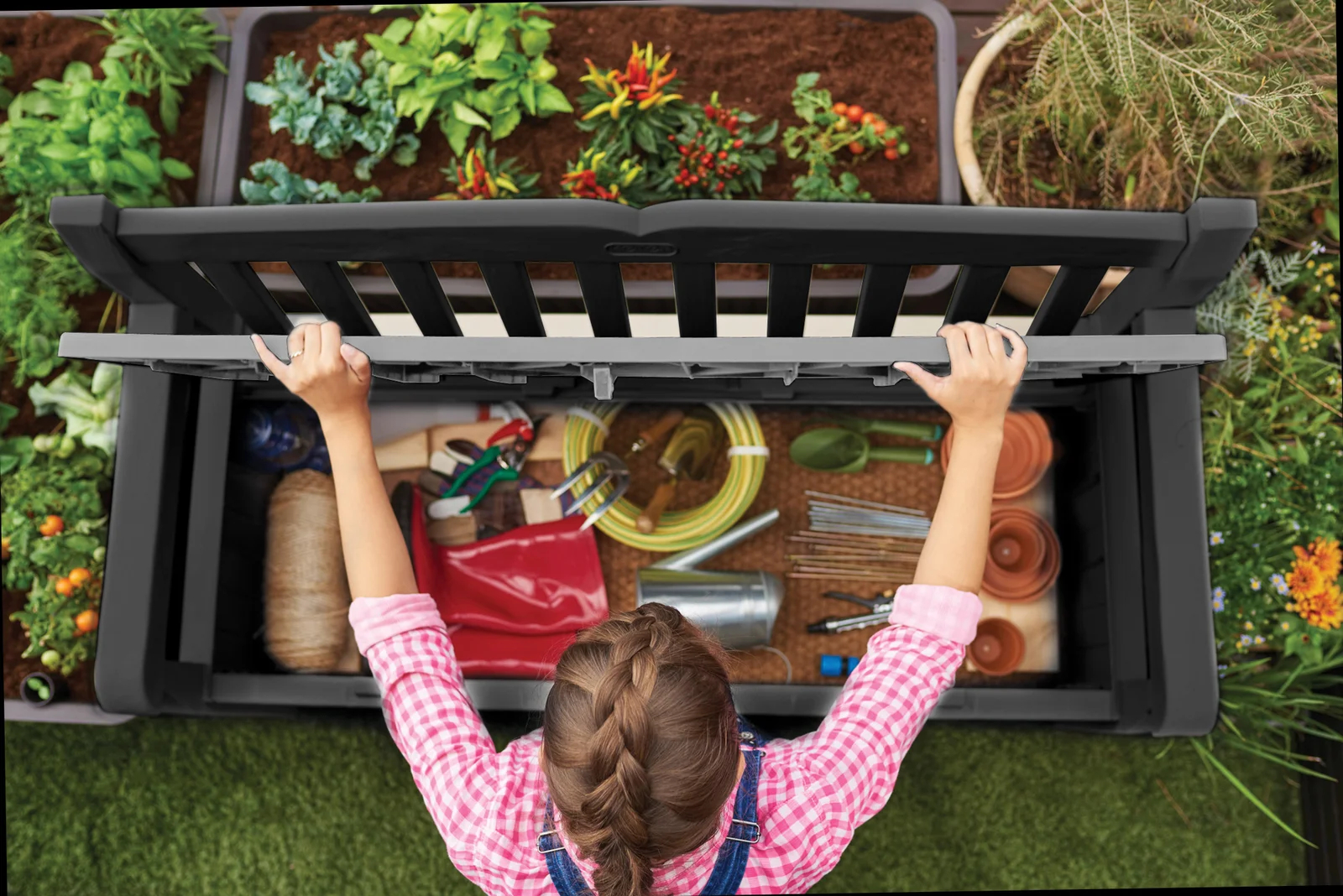 【Storage Shed】Solana Chic Elegant Wood-Look Storage Bench with Comfy Durable Weather Resistance Sitting