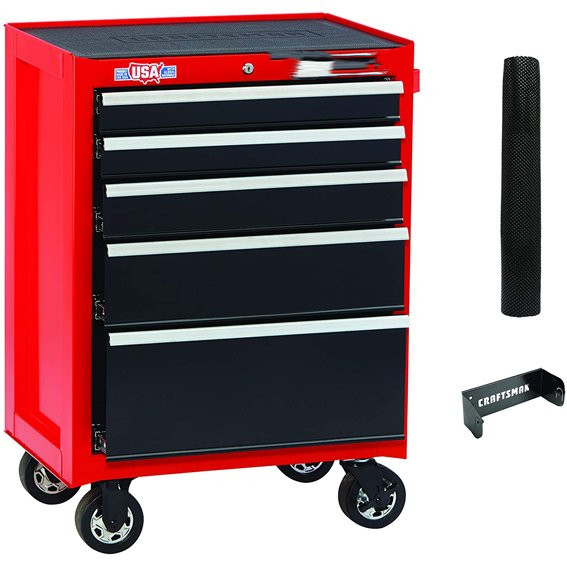 CRAFTSMAN tool cabinet with tool box, 26 inches, 9 drawers, combination with drawer liner roll and sleeve organizer