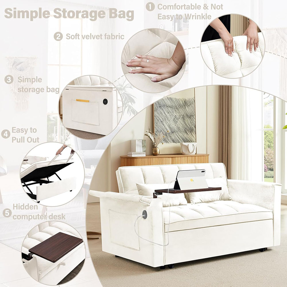 Convertible Sofa Bed,3-in-1 Velvet Sleeper Couch Pull-Out Bed