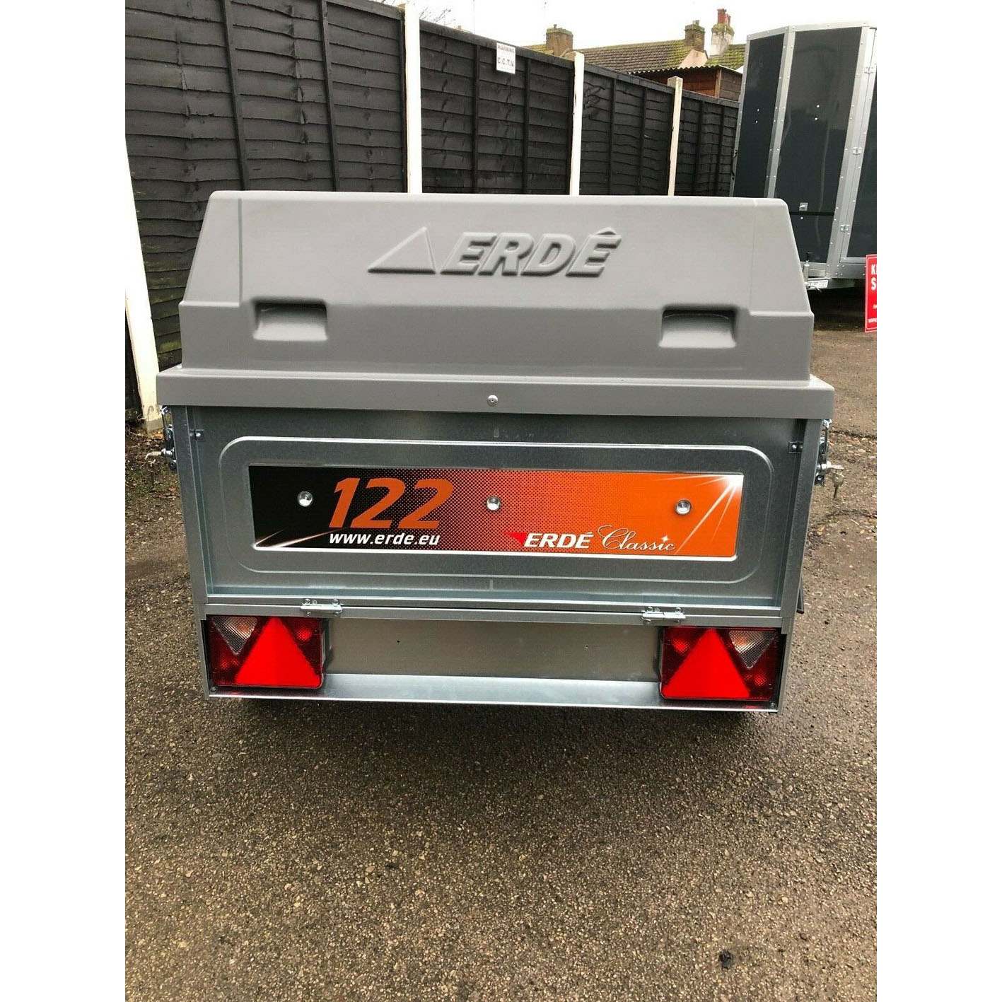 Newly assembled Erde 122 box car camper trailer with lockable ABS hard top