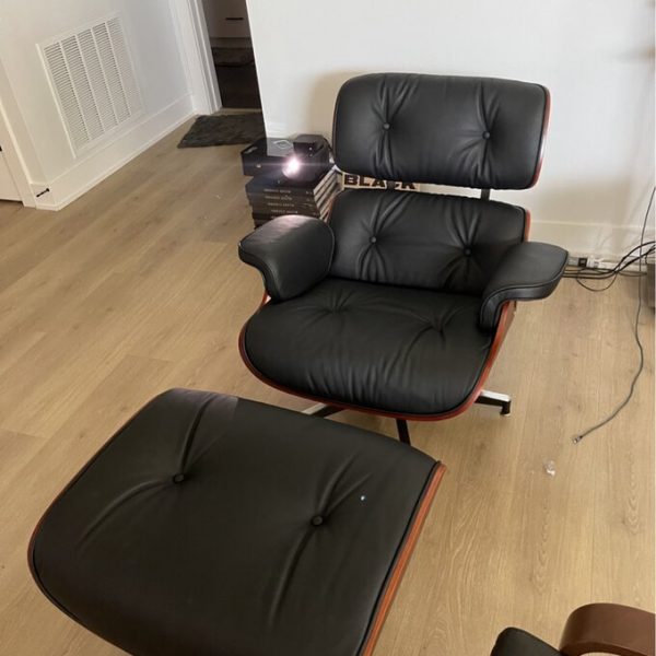 【Furniture】Genuine Leather Recliner with Ottoman, Mid Century Classic Lounge Chair