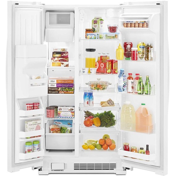 【Appliances】【BS】36 Side-by-Side Refrigerator and Freezer, 25 Cubic Feet Total, White