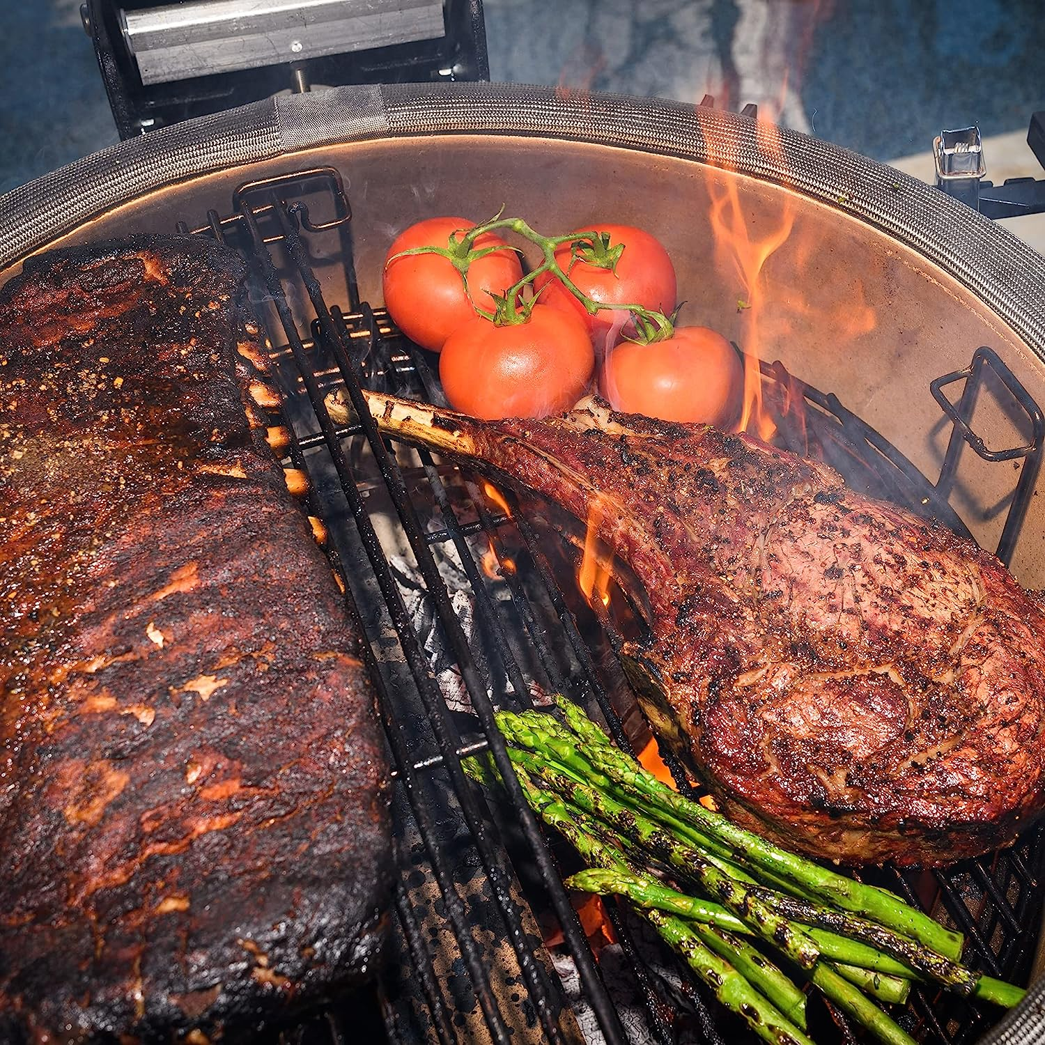 Kamado Joe KJ23RHC Classic Joe II 18-inch Charcoal Grill with Cart and Side Shelves, Blaze Red