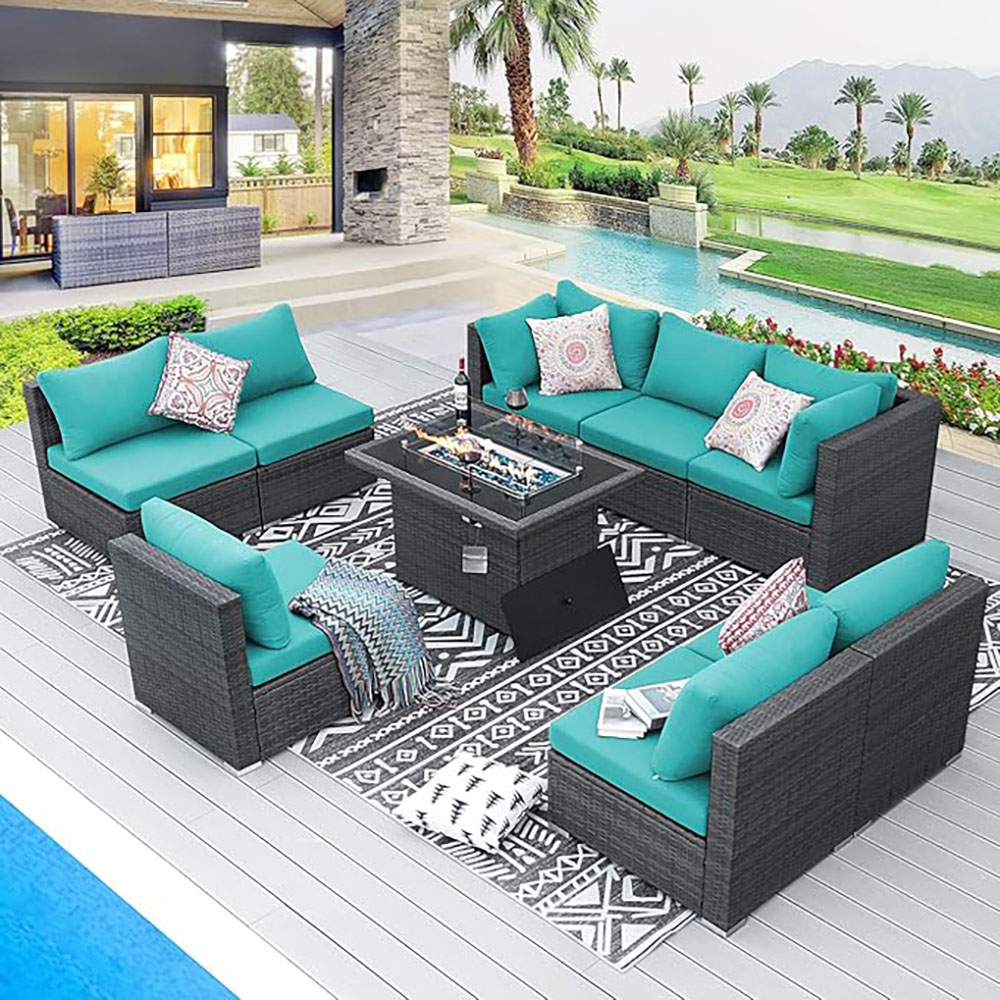 BULEXYARD Grey PE Wicker Patio Furniture Sectional Conversation Sofa Set