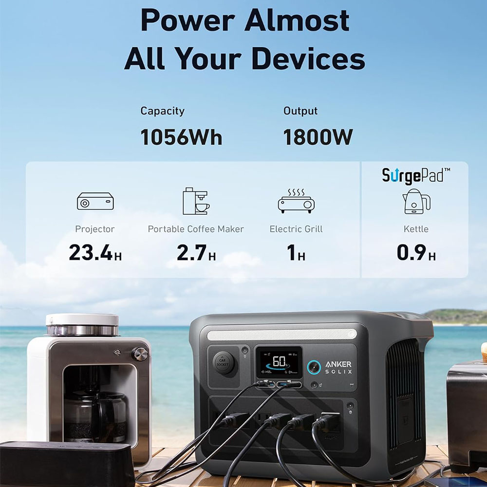 Anker SOLIX C1000 Portable Power Station with Water-Resistant Carry Bag