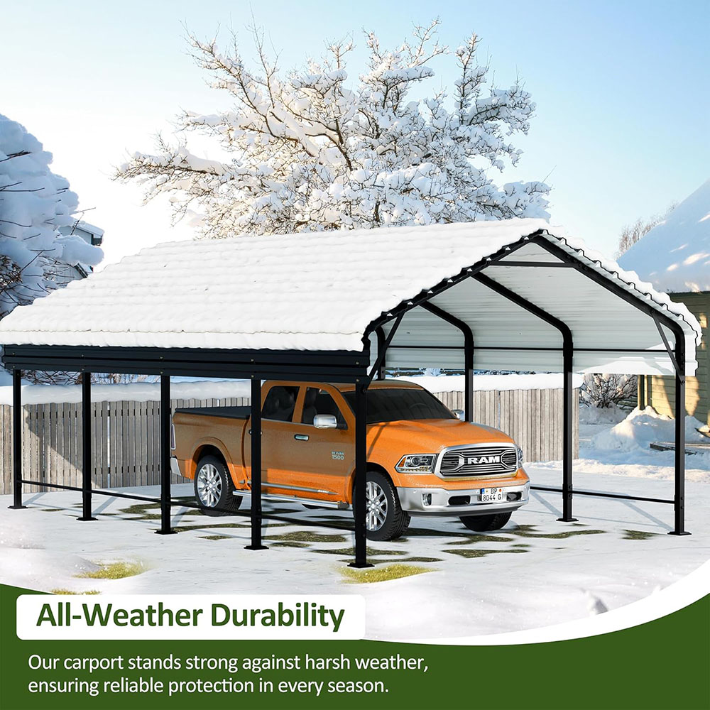 JAMFLY 12X20 FT Carport, Heavy Duty Carport Canopy with Galvanized Steel Roof and Frame