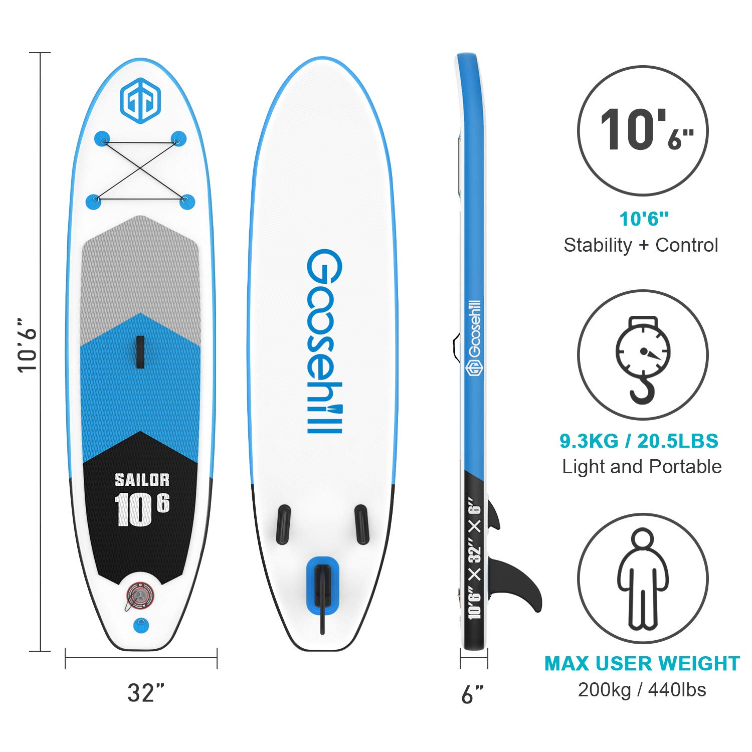 【Sports&Outdoors】【BS】Inflatable Stand Up Paddle Board, Premium SUP Package, 10'6 Long 32 Wide 6 Thick
