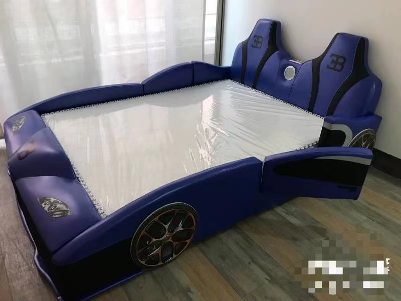 Creative Simple Car Children's Bed Little Boy Creative Solid Wood Frame High-Quality Leather Bed