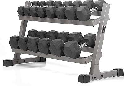 XMark Rubber Coated Hex Dumbbell Weights, 350 lb Dumbbell Set or 380 lb Weight Set with